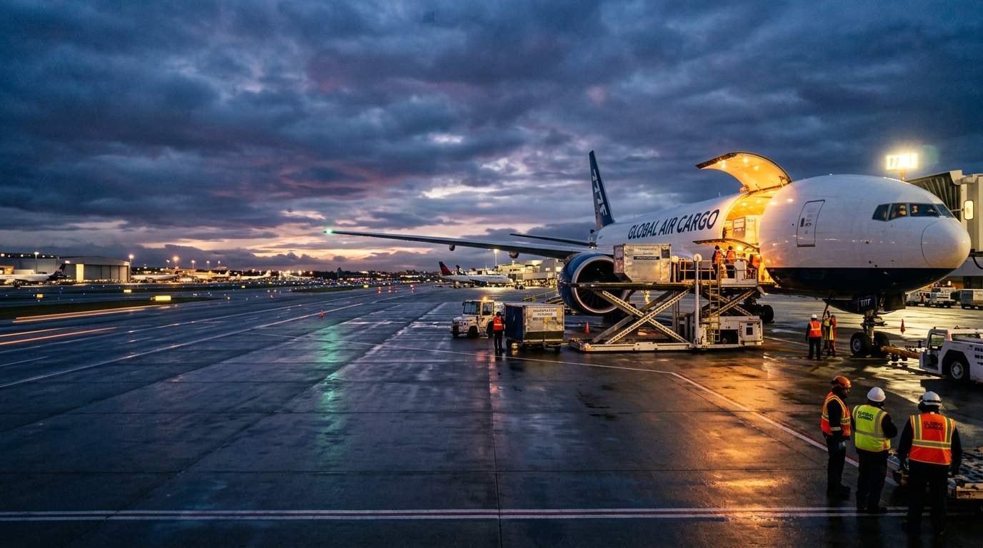Aviation cargo aircraft in flight